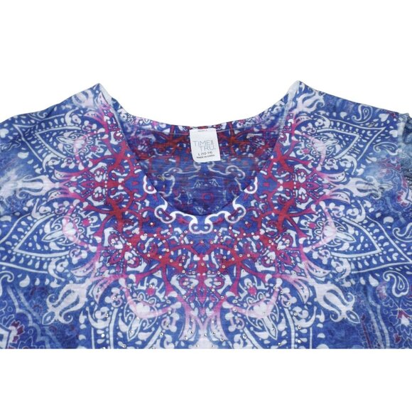 Women Cosmic Paisley Sparkle Top in Shades of Blue and Pink size Large JH926 - Picture 2 of 4